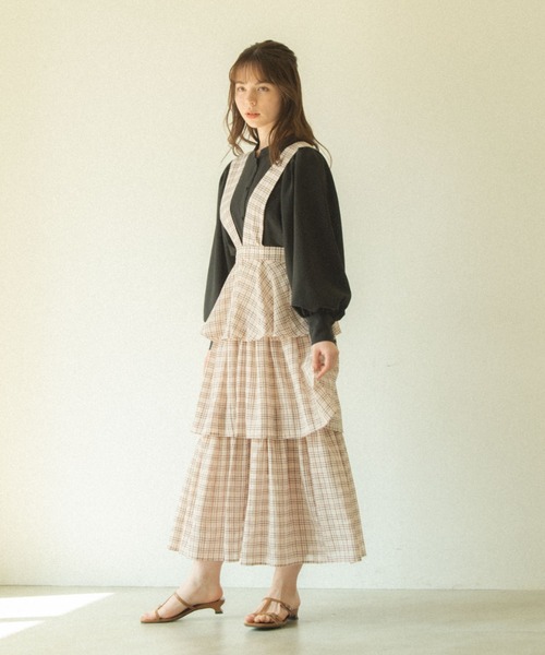 idem(イデム)の「sheer check tiered jumper skirt/シアーチェックティアードジャンスカ(ジャンパースカート・レディース・ブラウン/ブルー・SMALL/FREE)」の19枚目の写真