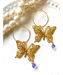 【MUURABBTI】蝶々と雫のフープピアス(MA)