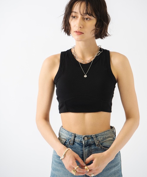 HANNE(アン)の「デザインタンク(Tシャツ/カットソー・レディース・ホワイト/ブラック/カーキ・フリー)」の3枚目の写真