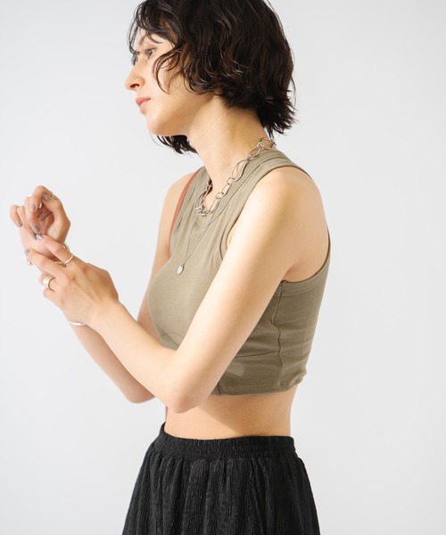 HANNE(アン)の「デザインタンク(Tシャツ/カットソー・レディース・ホワイト/ブラック/カーキ・フリー)」の9枚目の写真