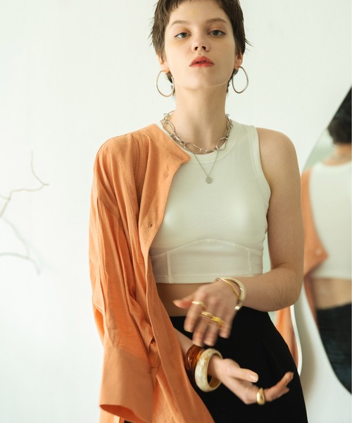 HANNE(アン)の「デザインタンク(Tシャツ/カットソー・レディース・ホワイト/ブラック/カーキ・フリー)」の8枚目の写真