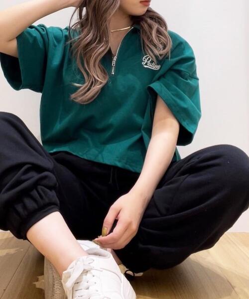 【新品タグ付】HORN GARMENT ハイネックハーフジップシャツ ロゴ刺繍 INGNI（イング）の「ハーフZIP胸刺繍ロゴTシャツ（Tシャツ