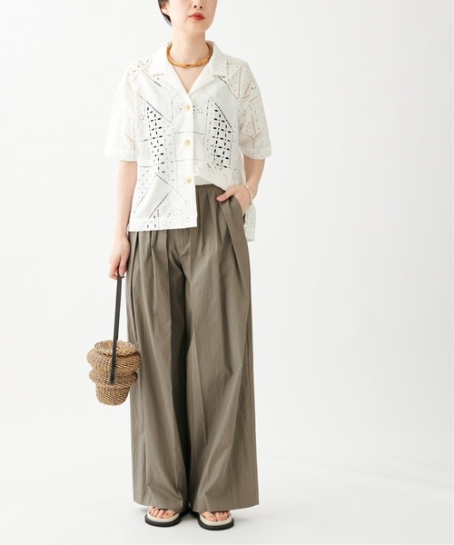 journal standard L'essage（ジャーナルスタンダードレサージュ）の「【BROCHE】レースオープンカラー半袖シャツ（シャツ/ブラウス・レディース・ホワイト・FREE）」の2枚目の写真