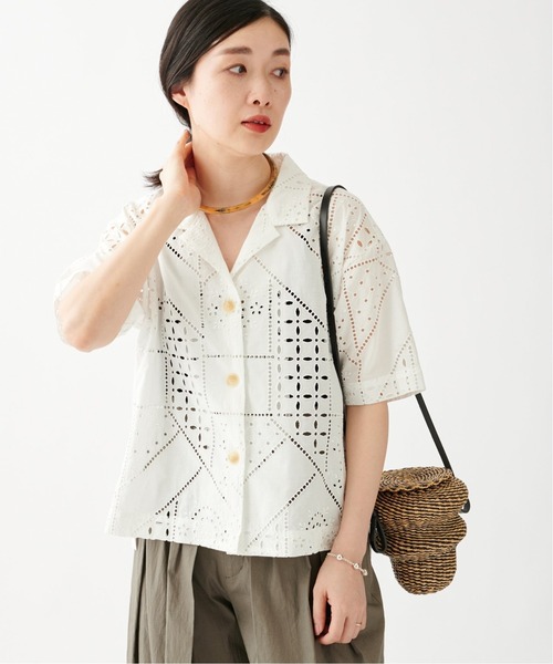 journal standard L'essage（ジャーナルスタンダードレサージュ）の「【BROCHE】レースオープンカラー半袖シャツ（シャツ/ブラウス・レディース・ホワイト・FREE）」の4枚目の写真