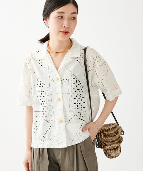 journal standard L'essage（ジャーナルスタンダードレサージュ）の「【BROCHE】レースオープンカラー半袖シャツ（シャツ/ブラウス・レディース・ホワイト・FREE）」の10枚目の写真