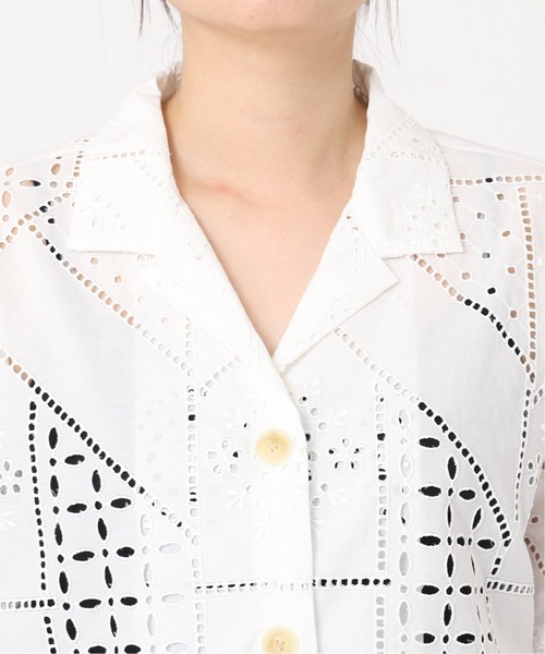journal standard L'essage（ジャーナルスタンダードレサージュ）の「【BROCHE】レースオープンカラー半袖シャツ（シャツ/ブラウス・レディース・ホワイト・FREE）」の5枚目の写真