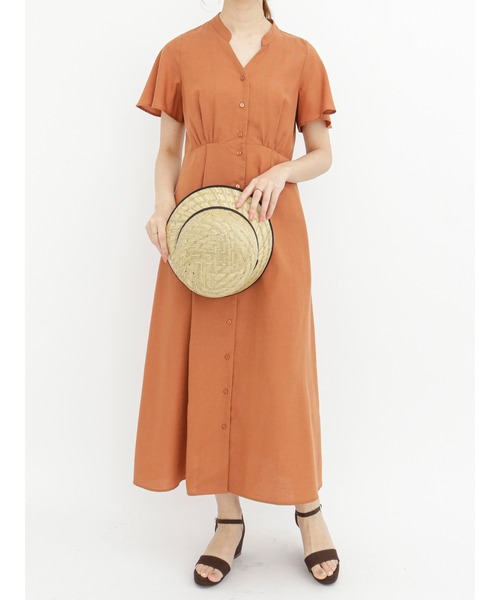 Te chichi（テチチ）の「リネン混フレアスリーブワンピース（ワンピース・レディース・ブラック/ブラウン/グリーン・ﾌﾘ-）」の3枚目の写真