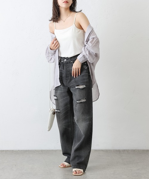 COLONY 2139（コロニートゥーワンスリーナイン）の「テレコリブバッククロスキャミソール  /  カップ付きキャミソール（キャミソール・レディース・オフホワイト/ブラック・FREE）」の12枚目の写真