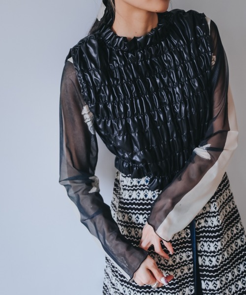 sahara（サハラ）の「ギャザーフェイクレザーベスト/ビスチェ/Gather Fake Leather Vest（ベスト・レディース・ブラック/ブラウン/アイボリー・FREE）」の13枚目の写真