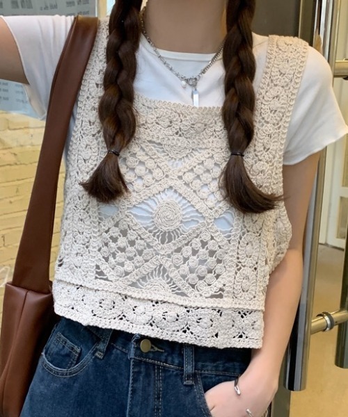 yanyan ヤンヤン フラワーモチーフニットビスチェ キャミソール yanyan