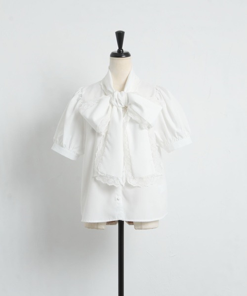 tocco closet（トッコ　クローゼット）の「【ZOZO限定】レースボウタイリボンブラウス（シャツ/ブラウス・レディース・オフホワイト/ベージュ/グレー系その他/ピンク系その他・M）」の5枚目の写真