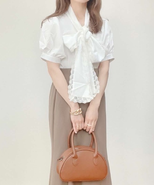 mica&dealホワイトボウタイリボンブラウスF15 mica&dealホワイトボウタイリボンブラウスF15 トップス