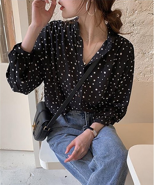 LOPASS(ロパス)の「水玉シフォンのシャツ(シャツ/ブラウス・レディース・ブラック/ホワイト・M/L/XL)」の7枚目の写真