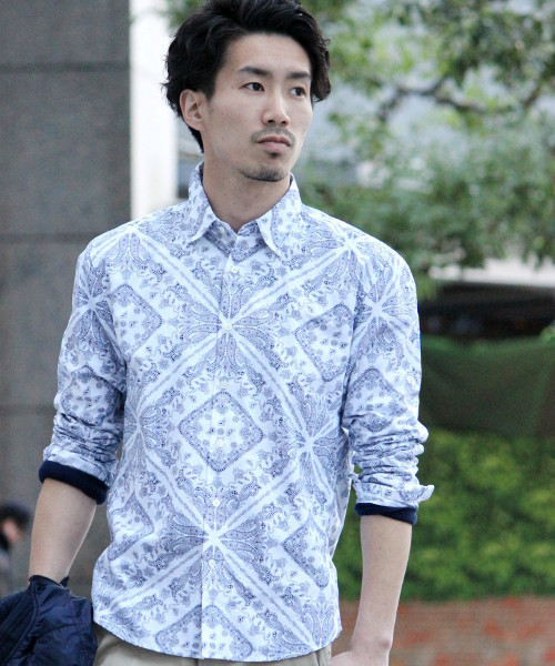 417 EDIFICE(フォーワンセブンエディフィス)の「◇ビッグペイズリー レギュラーカラーシャツ(シャツ/ブラウス・メンズ・ネイビー/ホワイト・SMALL/MEDIUM/LARGE)」の1枚目の写真