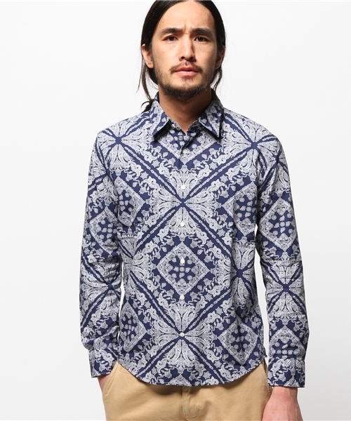 417 EDIFICE(フォーワンセブンエディフィス)の「◇ビッグペイズリー レギュラーカラーシャツ(シャツ/ブラウス・メンズ・ネイビー/ホワイト・SMALL/MEDIUM/LARGE)」の2枚目の写真