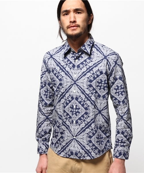 417 EDIFICE(フォーワンセブンエディフィス)の「◇ビッグペイズリー レギュラーカラーシャツ(シャツ/ブラウス・メンズ・ネイビー/ホワイト・SMALL/MEDIUM/LARGE)」の3枚目の写真