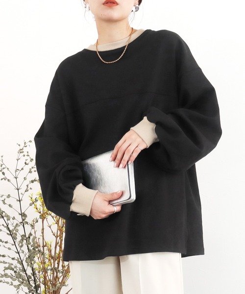 reca（レカ）の「ビッグシルエットバイカラーリブスウェット（スウェット・レディース・ブラック/オートミール/グレイッシュベージュ/ダークグリーン/ミント/ベージュ系その他/ベージュ系その他2/ブラック系その他/グレー・FREE）」の3枚目の写真