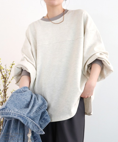 reca（レカ）の「ビッグシルエットバイカラーリブスウェット（スウェット・レディース・ブラック/オートミール/グレイッシュベージュ/ダークグリーン/ミント/ベージュ系その他/ベージュ系その他2/ブラック系その他/グレー・FREE）」の7枚目の写真