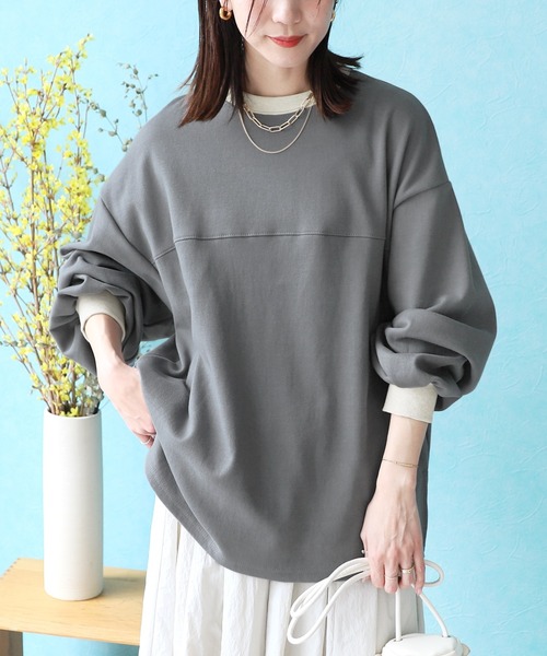 reca（レカ）の「ビッグシルエットバイカラーリブスウェット（スウェット・レディース・ブラック/オートミール/グレイッシュベージュ/ダークグリーン/ミント/ベージュ系その他/ベージュ系その他2/ブラック系その他/グレー・FREE）」の21枚目の写真