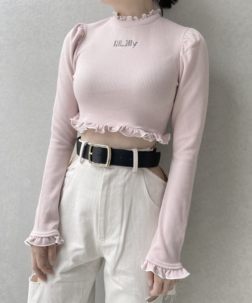 lilLilly（リルリリー）の「【再入荷】ショートリブトップス（ニット/セーター・レディース・ホワイト/ブラック/ベージュ/ピンク・FREE）」の4枚目の写真