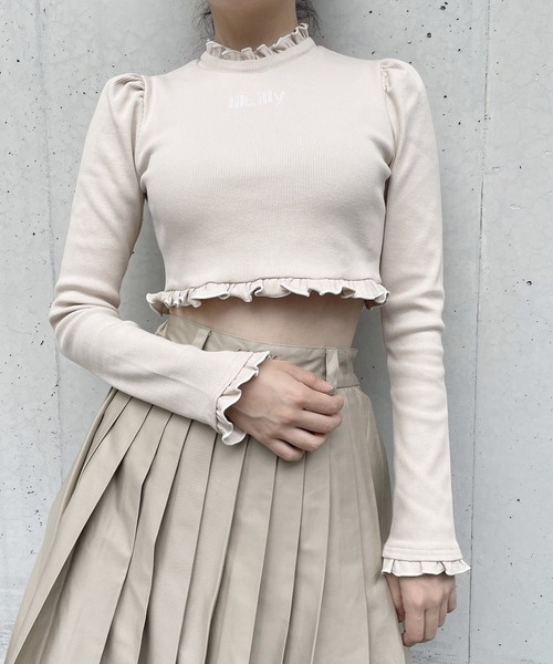 lilLilly（リルリリー）の「【再入荷】ショートリブトップス（ニット/セーター・レディース・ホワイト/ブラック/ベージュ/ピンク・FREE）」の8枚目の写真