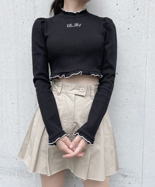 lilLilly（リルリリー）の「【再入荷】ショートリブトップス（ニット/セーター・レディース・ホワイト/ブラック/ベージュ/ピンク・FREE）」の6枚目の写真