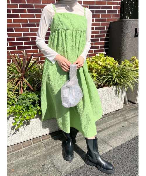 WC（ダブル シー）の「フクレロングキャミワンピース（ワンピース・レディース・グリーン/ベージュ/ブラック・FREE）」の3枚目の写真