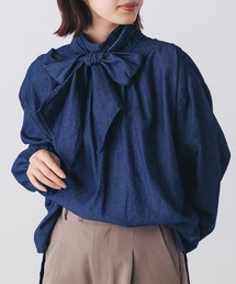 hunch | リボンタイ付クラシカルハイネックブラウス l 上品 きれいめ 無地 ボリューム袖 オケージョン 入学式 卒業式(シャツ/ブラウス)