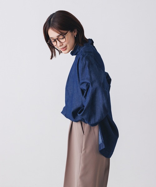 hunch（ハンチ）の「リボンタイ付クラシカルハイネックブラウス l 上品 きれいめ 無地 ボリューム袖 オケージョン 入学式 卒業式（シャツ/ブラウス・レディース・ネイビー・FREE）」の3枚目の写真