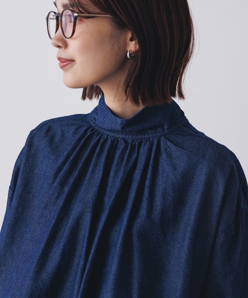 hunch（ハンチ）の「リボンタイ付クラシカルハイネックブラウス l 上品 きれいめ 無地 ボリューム袖 オケージョン 入学式 卒業式（シャツ/ブラウス・レディース・ネイビー・FREE）」の6枚目の写真