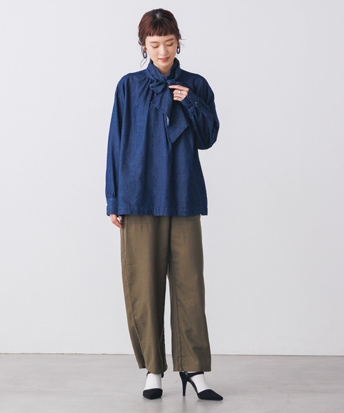 hunch（ハンチ）の「リボンタイ付クラシカルハイネックブラウス l 上品 きれいめ 無地 ボリューム袖 オケージョン 入学式 卒業式（シャツ/ブラウス・レディース・ネイビー・FREE）」の11枚目の写真