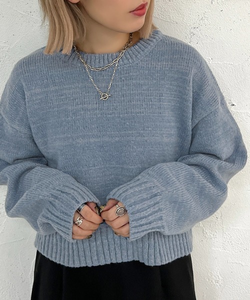 apres jour mignon(アプレジュールミニョン)の「ショートニットプルオーバー【ZOZOTOWN限定アイテム】(ニット/セーター・レディース・オレンジ/ブルー/ベージュ/アイボリー/ブラック・X-LARGE/フリー)」の4枚目の写真