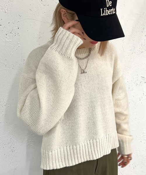 apres jour mignon(アプレジュールミニョン)の「ショートニットプルオーバー【ZOZOTOWN限定アイテム】(ニット/セーター・レディース・オレンジ/ブルー/ベージュ/アイボリー/ブラック・X-LARGE/フリー)」の8枚目の写真