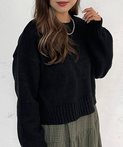 apres jour mignon(アプレジュールミニョン)の「ショートニットプルオーバー【ZOZOTOWN限定アイテム】(ニット/セーター・レディース・オレンジ/ブルー/ベージュ/アイボリー/ブラック・X-LARGE/フリー)」の12枚目の写真