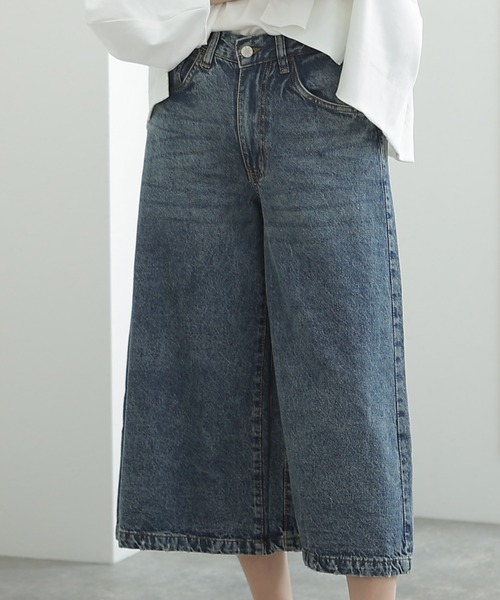ElegChic(エレグシック)の「ミモレ丈 ワイドパンツ(デニムパンツ・レディース・ダークネイビー/ブルー/ネイビー・3L/4L/M/L/XL)」の18枚目の写真