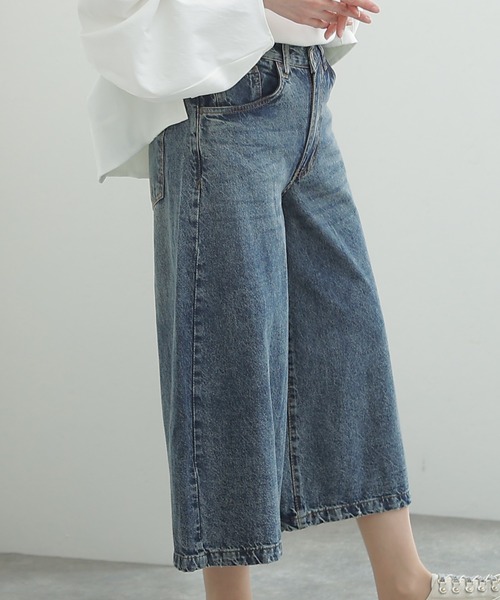 ElegChic(エレグシック)の「ミモレ丈 ワイドパンツ(デニムパンツ・レディース・ダークネイビー/ブルー/ネイビー・3L/4L/M/L/XL)」の13枚目の写真