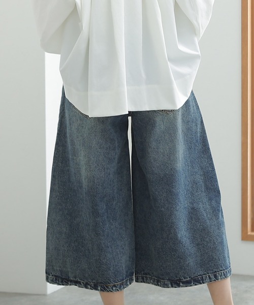 ElegChic(エレグシック)の「ミモレ丈 ワイドパンツ(デニムパンツ・レディース・ダークネイビー/ブルー/ネイビー・3L/4L/M/L/XL)」の6枚目の写真