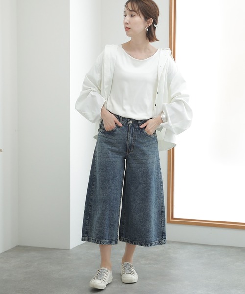 ElegChic(エレグシック)の「ミモレ丈 ワイドパンツ(デニムパンツ・レディース・ダークネイビー/ブルー/ネイビー・3L/4L/M/L/XL)」の16枚目の写真