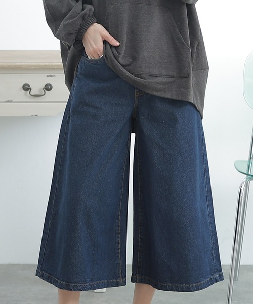 ElegChic(エレグシック)の「ミモレ丈 ワイドパンツ(デニムパンツ・レディース・ダークネイビー/ブルー/ネイビー・3L/4L/M/L/XL)」の11枚目の写真