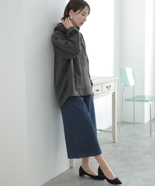 ElegChic(エレグシック)の「ミモレ丈 ワイドパンツ(デニムパンツ・レディース・ダークネイビー/ブルー/ネイビー・3L/4L/M/L/XL)」の21枚目の写真