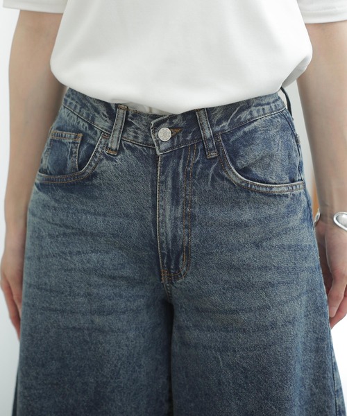 ElegChic(エレグシック)の「ミモレ丈 ワイドパンツ(デニムパンツ・レディース・ダークネイビー/ブルー/ネイビー・3L/4L/M/L/XL)」の12枚目の写真