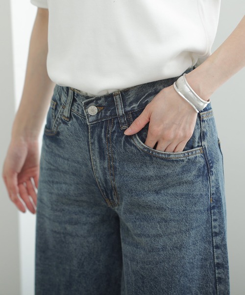 ElegChic(エレグシック)の「ミモレ丈 ワイドパンツ(デニムパンツ・レディース・ダークネイビー/ブルー/ネイビー・3L/4L/M/L/XL)」の5枚目の写真