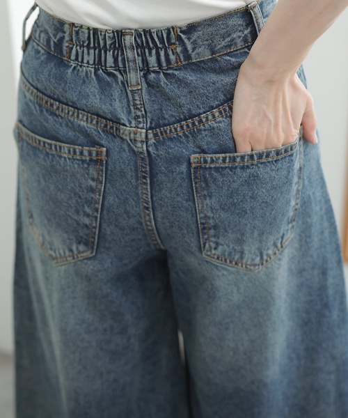 ElegChic(エレグシック)の「ミモレ丈 ワイドパンツ(デニムパンツ・レディース・ダークネイビー/ブルー/ネイビー・3L/4L/M/L/XL)」の10枚目の写真