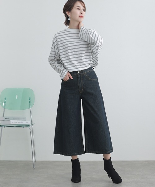 ElegChic(エレグシック)の「ミモレ丈 ワイドパンツ(デニムパンツ・レディース・ダークネイビー/ブルー/ネイビー・3L/4L/M/L/XL)」の8枚目の写真