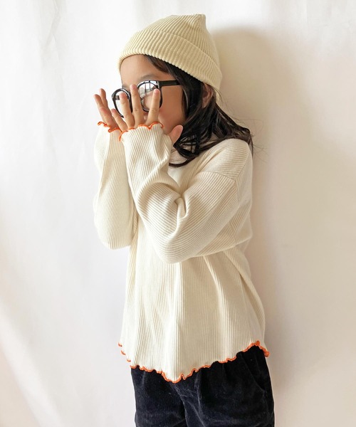 CIAOPANIC TYPY(チャオパニックティピー)の「【KIDS】【セットアップ対応】リブ配色メロウタートル(Tシャツ/カットソー・キッズ・アイボリー/グレー/イエロー/ブラック・S/XXL/XL/L/M)」の5枚目の写真
