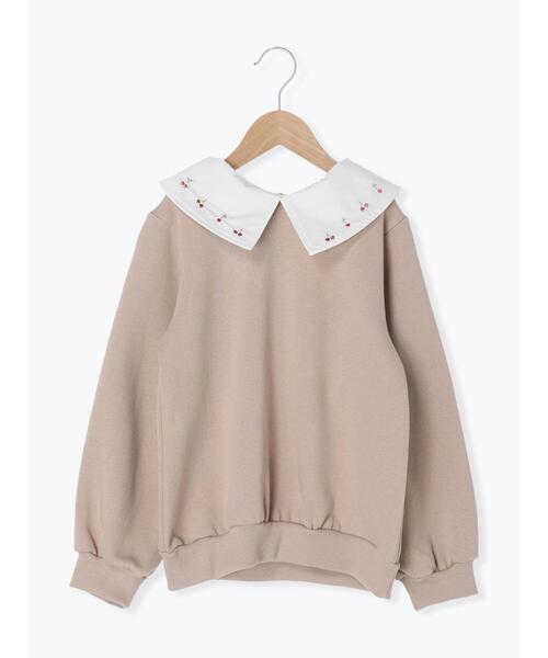 Samansa Mos2 Lagom(サマンサモスモスラーゴム)の「◎衿刺繍トレーナー(Tシャツ/カットソー・キッズ・ミント/モカ・100cm/110cm/120cm/130cm/95cm)」の1枚目の写真