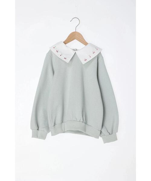 Samansa Mos2 Lagom(サマンサモスモスラーゴム)の「◎衿刺繍トレーナー(Tシャツ/カットソー・キッズ・ミント/モカ・100cm/110cm/120cm/130cm/95cm)」の2枚目の写真