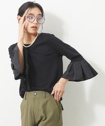<大きいサイズ>異素材使い袖フリルカットソー シックスタイル
