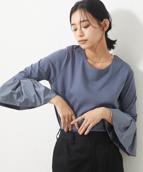 CHIC STYLE(シックスタイル)の「<大きいサイズ>異素材使い袖フリルカットソー シックスタイル(Tシャツ/カットソー・レディース・ブラック/ネイビー系・LL/4L/5L/L/3L)」の20枚目の写真