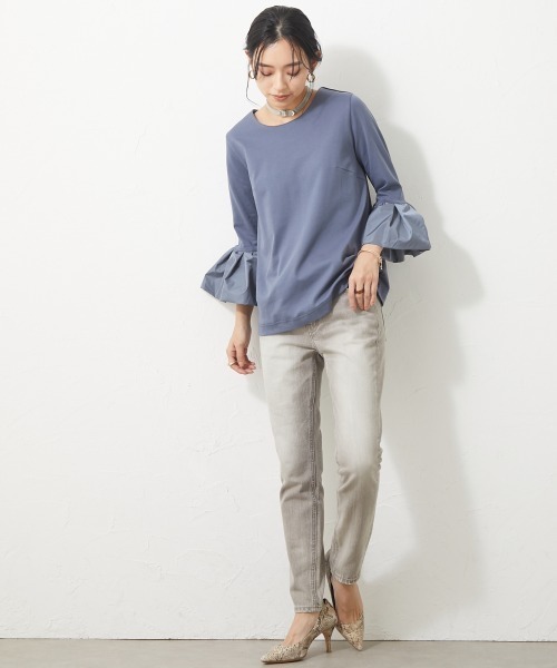 CHIC STYLE(シックスタイル)の「<大きいサイズ>異素材使い袖フリルカットソー シックスタイル(Tシャツ/カットソー・レディース・ブラック/ネイビー系・LL/4L/5L/L/3L)」の13枚目の写真